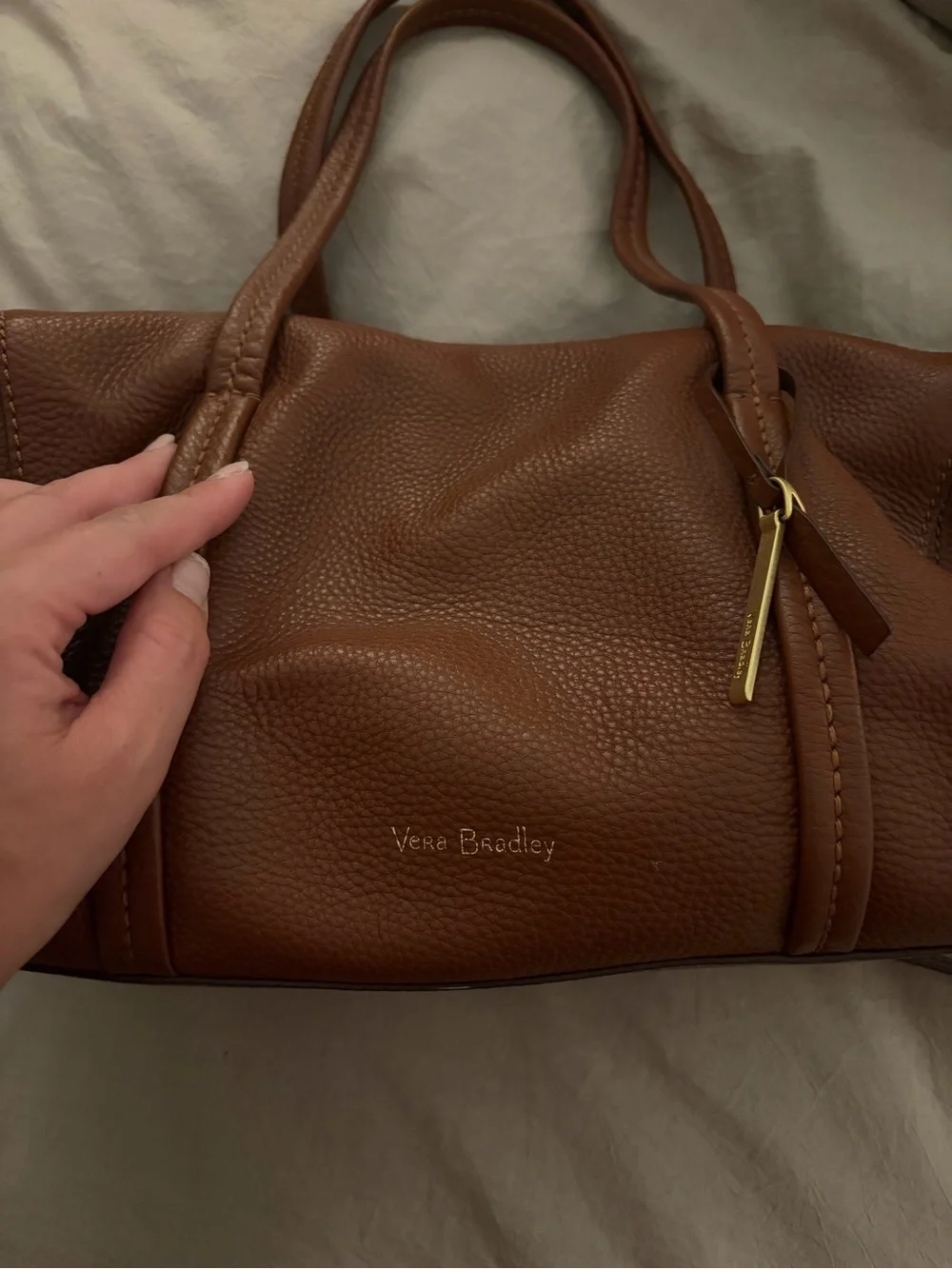 Vera Bradley Brown Pebbled Satchel with Gold Hardware